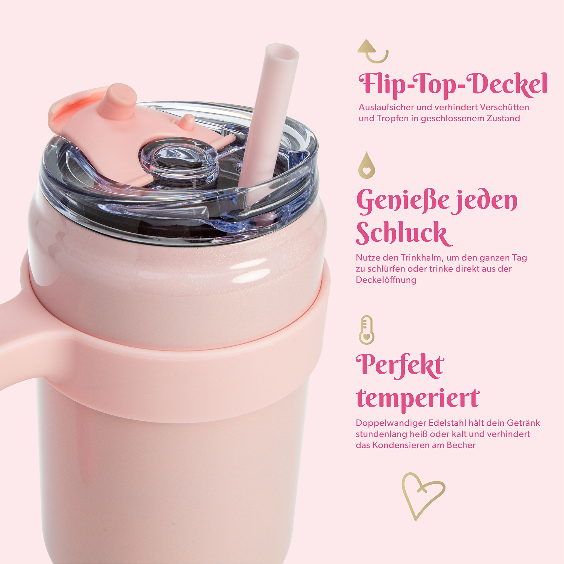 Termosowy kubek na wynos w modnym różu – idealny do każdego napoju