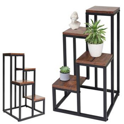 Kwietnik stojący metalowy piętrowy stojak na 4 kwiaty regał dąb antyczny