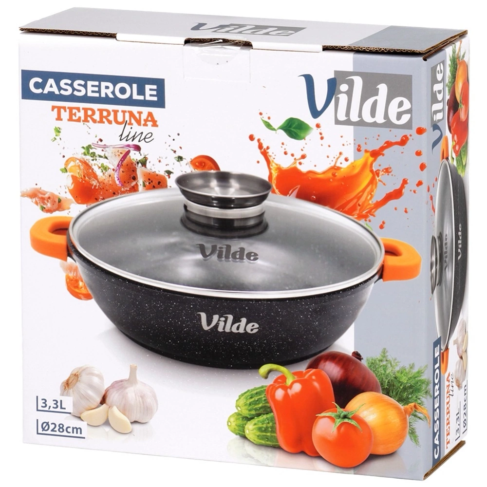 Patelnia granitowa głęboka ze szklaną pokrywką TERRUNA AROMA 28 cm, 3,3 l