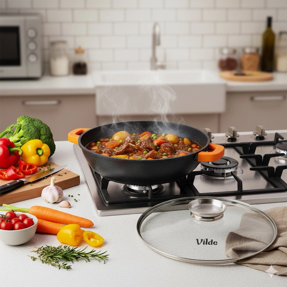 Patelnia granitowa głęboka ze szklaną pokrywką TERRUNA AROMA 32 cm, 4,7 l