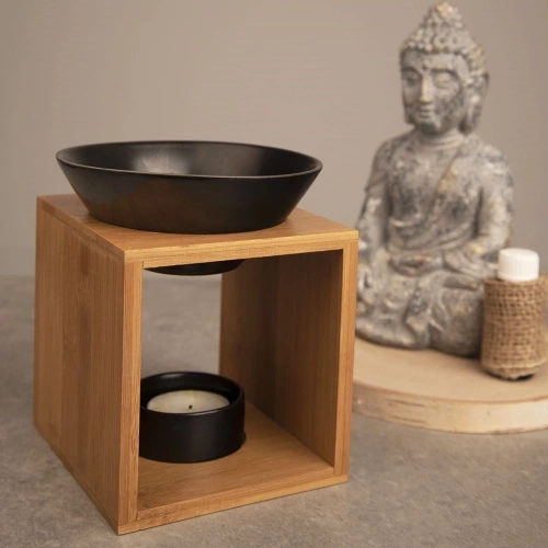 Kominek zapachowy bambusowy porcelanowy czarny BLACK 12x11x14 cm