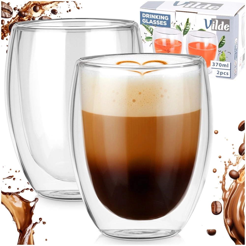 Szklanki termiczne z podwójną ścianką do kawy i herbaty 370 ml 2 szt.