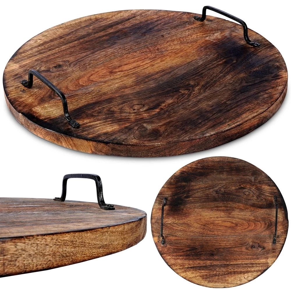 Taca do serwowania drewniana z uchwytami 39 cm