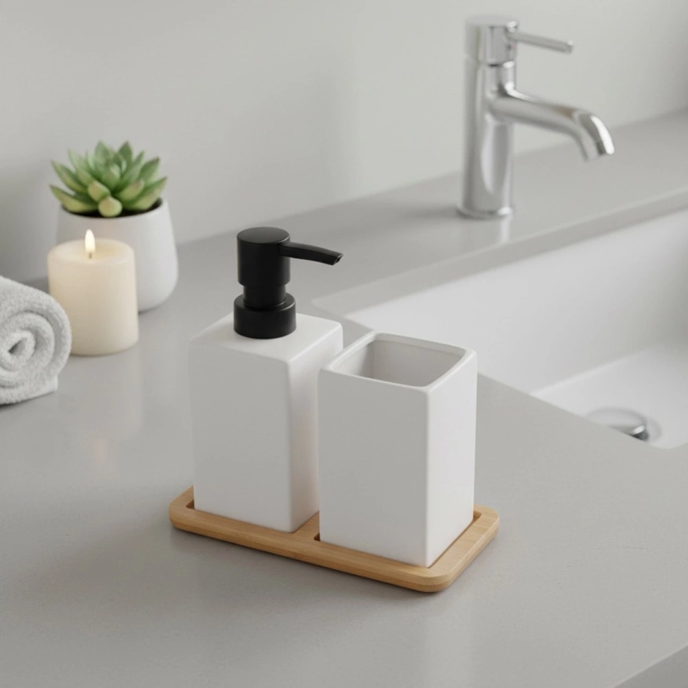 Zestaw łazienkowy dolomitowy biały 3 el.