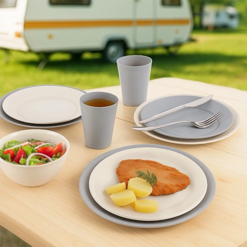 Talerze obiadowe płytkie plastikowe kremowe SANDY 23,5cm 6 szt.