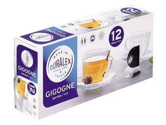 Duralex Gigogne Zestaw Kawowy 12 el. | Filiżanki 180 ml + Spodki | Szkło Hartowane Do Mikrofali i Zmywarki