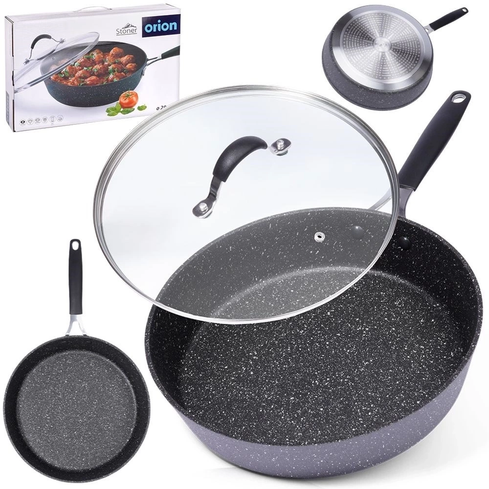 Patelnia granitowa nieprzywierająca z pokrywką STONER 28 cm