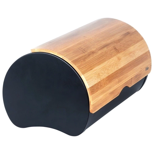 Chlebak stalowy bambusowy czarny 38x24x20 cm