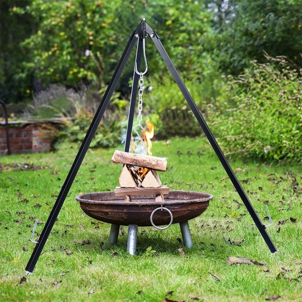 Stojak na kociołek, ruszt grillowy stalowy regulowany trójnóg 150 cm