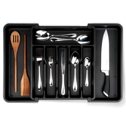 Wkład na sztućce do szuflady rozsuwany czarny 33-56,5x37,5 cm