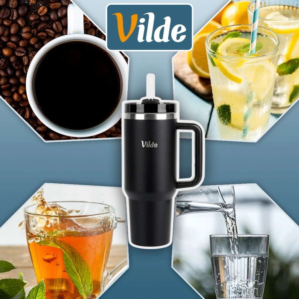 Kubek termiczny stalowy czarny z uchwytem 1,2 l