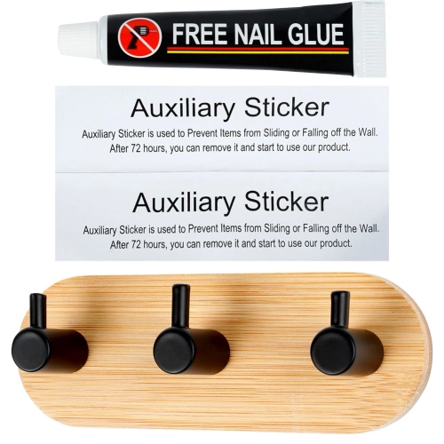 Haczyk wieszak samoprzylepny bambusowy metalowy czarny potrójny 14x3,5x5 cm