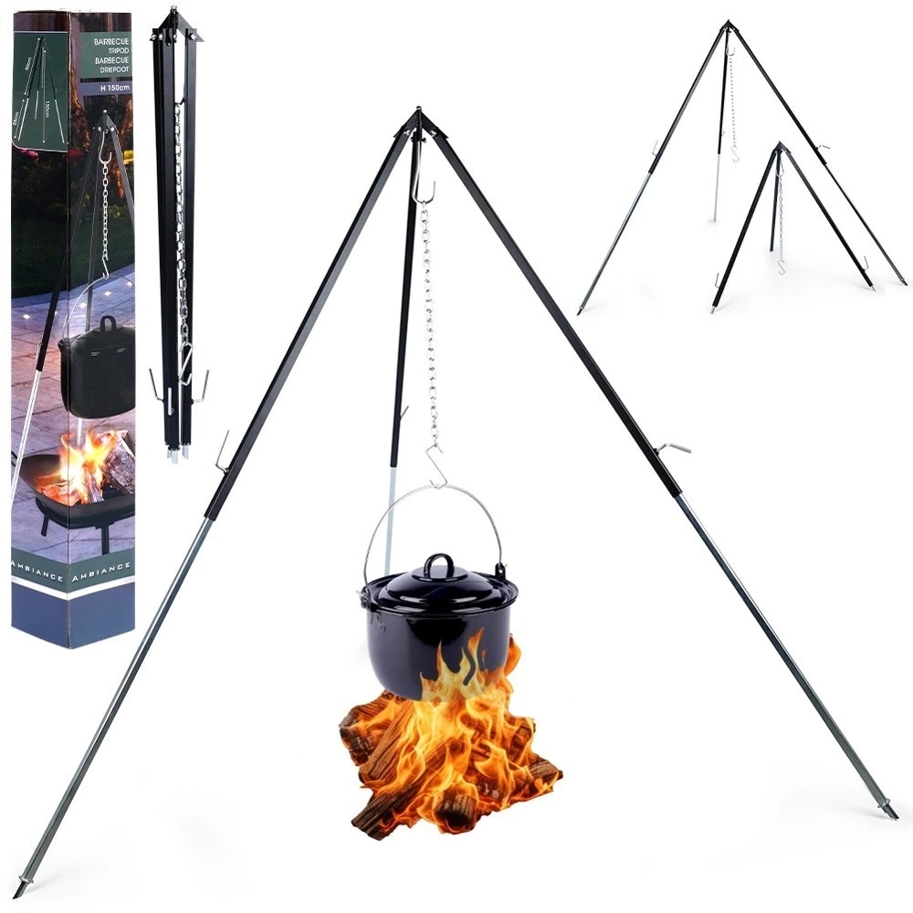 Stojak na kociołek, ruszt grillowy stalowy regulowany trójnóg 150 cm
