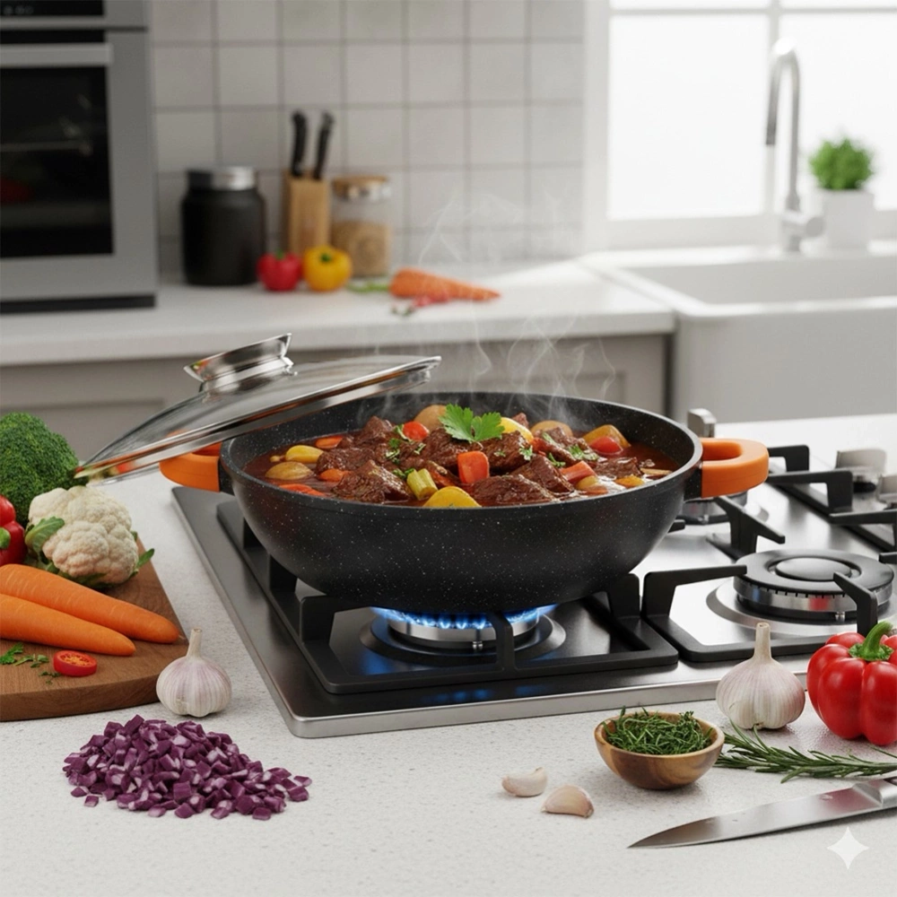 Patelnia granitowa głęboka ze szklaną pokrywką TERRUNA AROMA 28 cm, 3,3 l