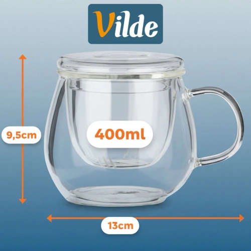 Kubek z zaparzaczem i pokrywką szklany 400 ml