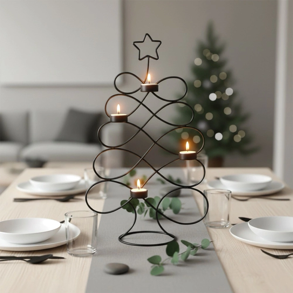 Świecznik metalowy czarny choinka 49 cm