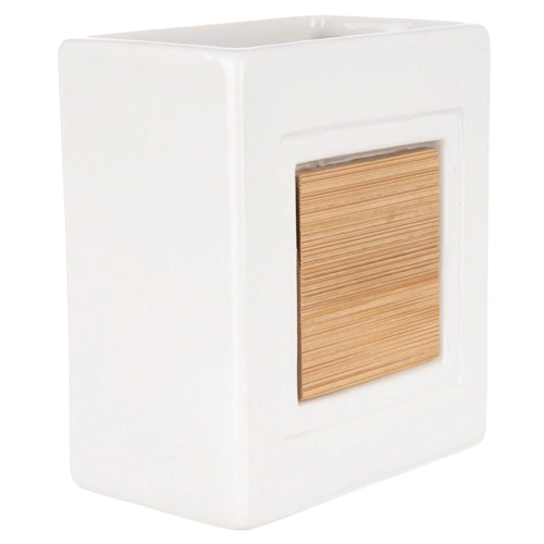 Kubek łazienkowy dolomitowy drewniany biały