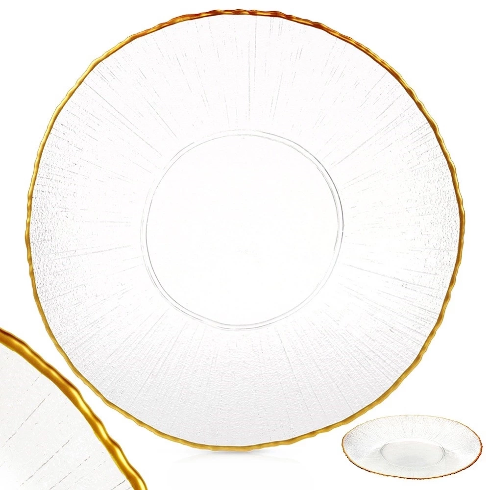 Talerz obiadowy płytki szklany złoty 28 cm