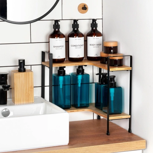 Półka kuchenna bambusowa narożna 2-poziomowa 29,5x29,5x33,5 cm