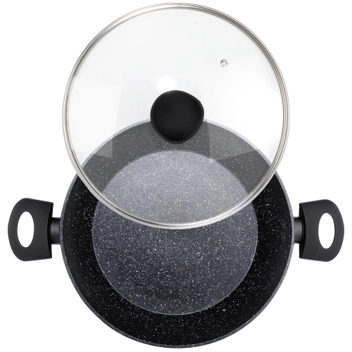Patelnia granitowa głęboka ze szklaną pokrywką BLACK LINE 28 cm, 3,5 l