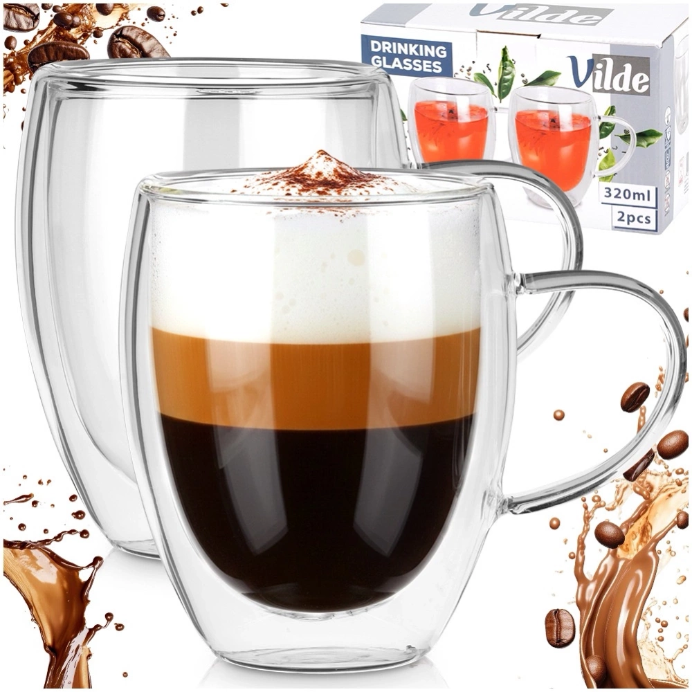 Szklanki termiczne z podwójną ścianką do kawy i herbaty 320 ml 2 szt.