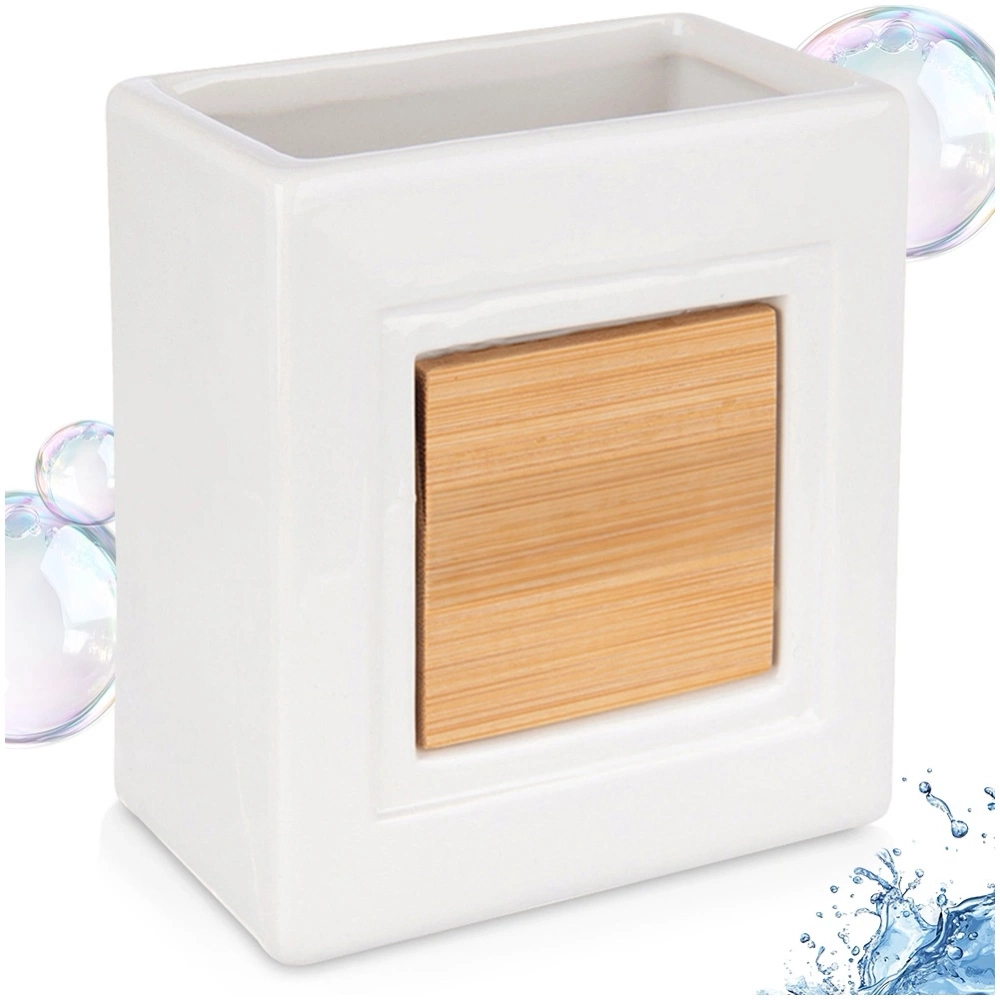 Kubek łazienkowy dolomitowy drewniany biały