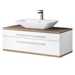 Szafka łazienkowa 110 cm z nablatową umywalką z konglomeratu 80 cm biały + dąb naturalny Stanford Fackelmann