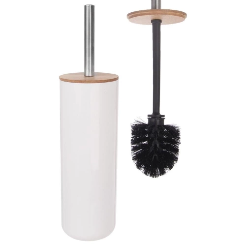 Szczotka do toalety ze stojakiem bambusowa biała WHITNEY 37 cm