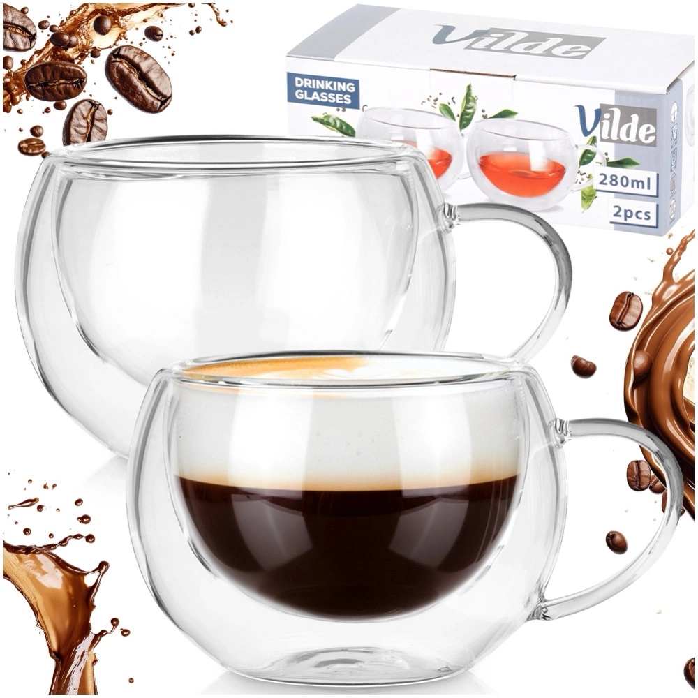 Szklanki termiczne z podwójną ścianką do kawy i herbaty 280 ml 2 szt.