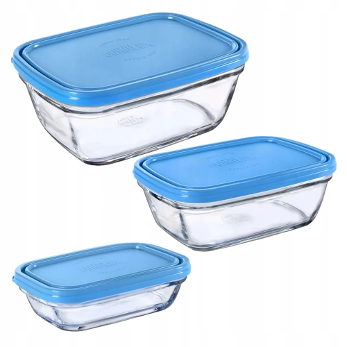 Zestaw Pojemników Szklanych 3 szt. 0,39L 1,1L 1,65L z Pokrywkami Duralex