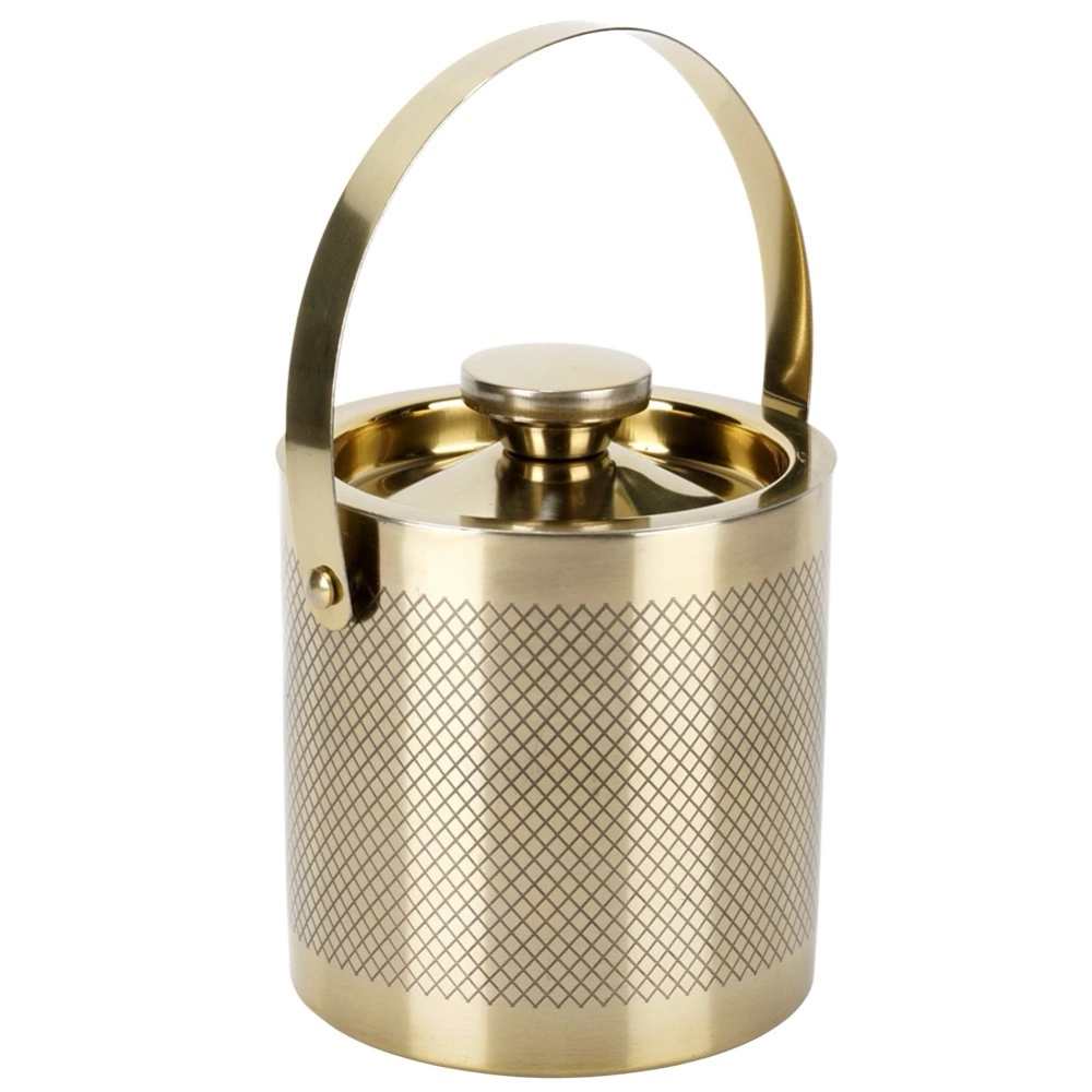 Wiaderko do lodu stalowe złote ze szczypcami