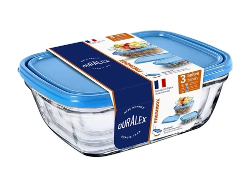 Zestaw Pojemników Szklanych 3 szt. 0,39L 1,1L 1,65L z Pokrywkami Duralex