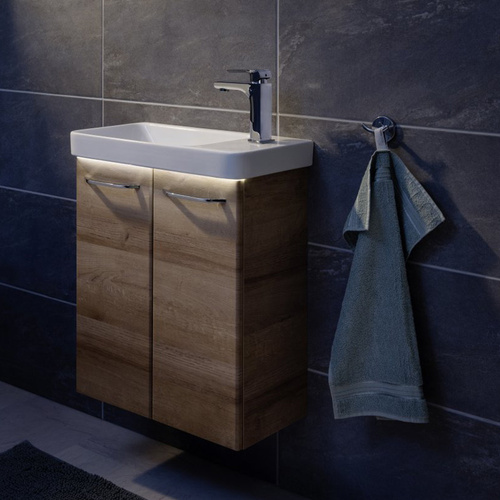 Dwudrzwiowa szafka z umywalką ceramiczną sękaty dąb Milano Fackelmann