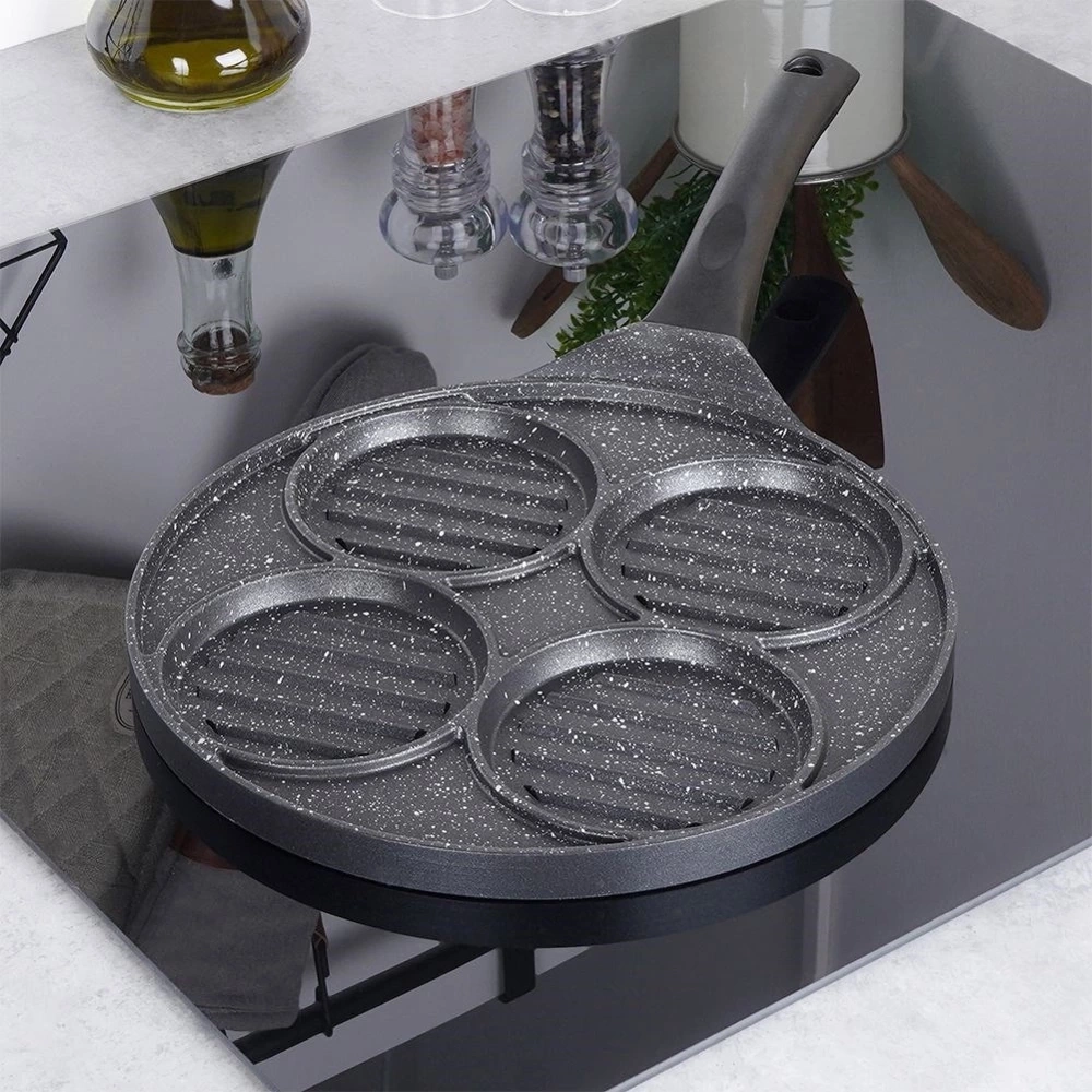 Patelnia do burgerów i jajek granitowa grillowa 4 otwory GRANDE 26,5 cm
