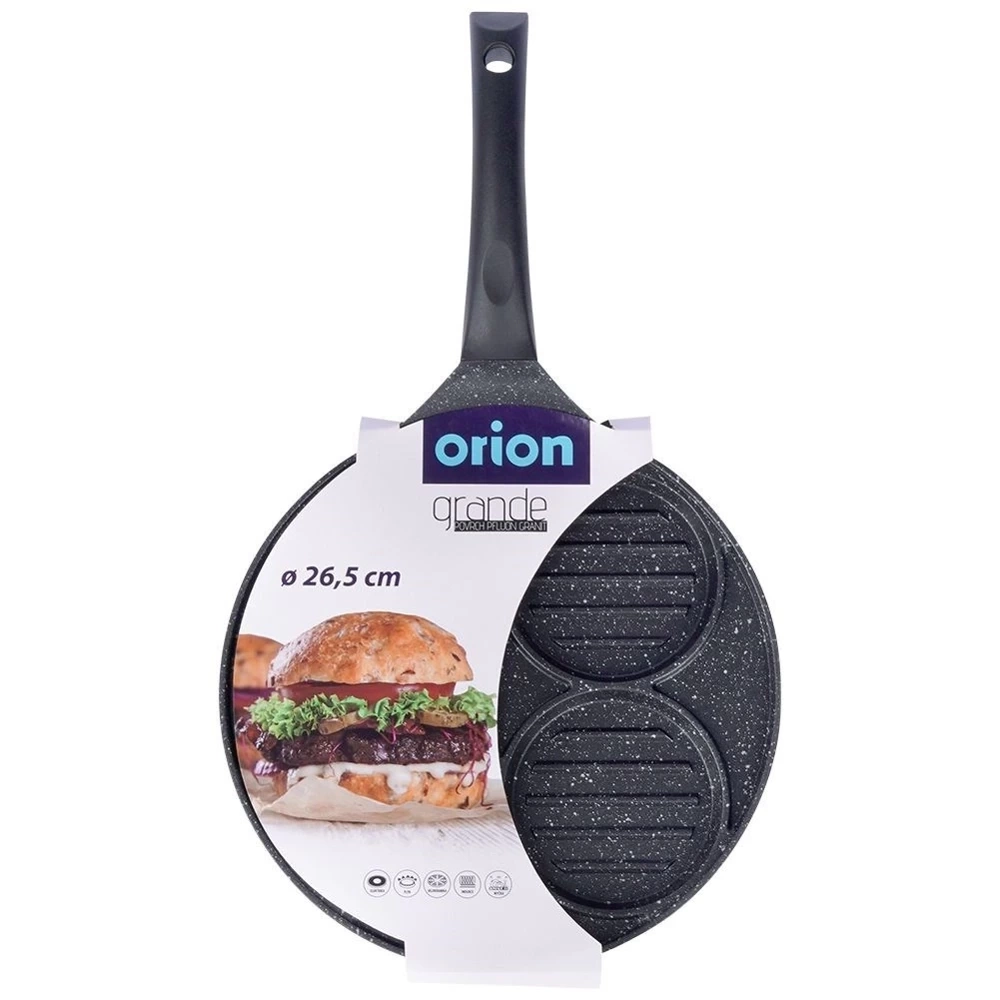Patelnia do burgerów i jajek granitowa grillowa 4 otwory GRANDE 26,5 cm