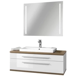 Zestaw mebli łazienkowych z serii Stanford z lustrem biały + dąb naturalny Fackelmann