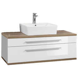 Szafka łazienkowa 110 cm z nablatową umywalką ceramiczną 60 cm biały + dąb naturalny Stanford Fackelmann