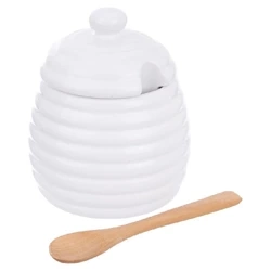 Pojemnik na miód z łyżką porcelanowy WHITELINE 340 ml