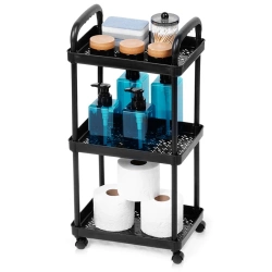 Regał na kółkach czarny 3-poziomowy 30x21x61 cm