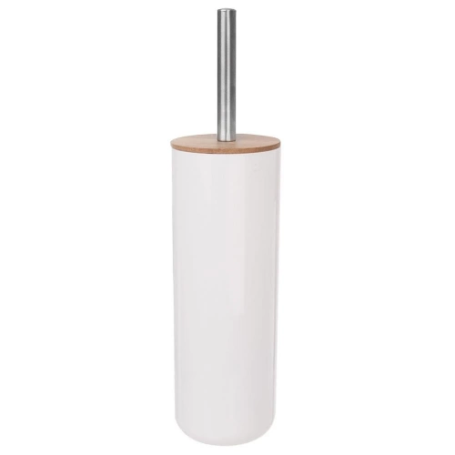 Szczotka do toalety ze stojakiem bambusowa biała WHITNEY 37 cm