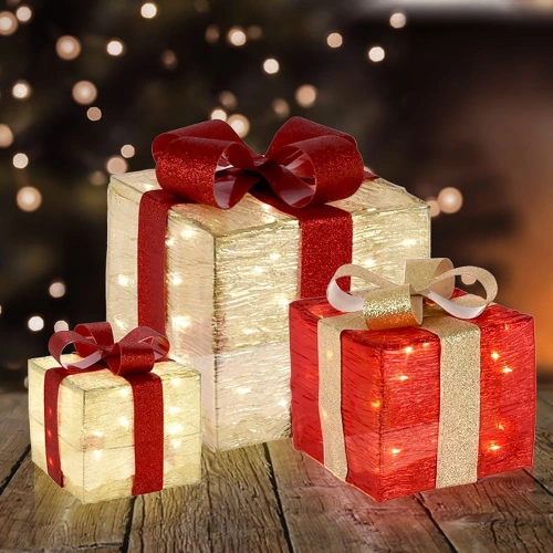 Prezenty świecące złote czerwone 3 szt.