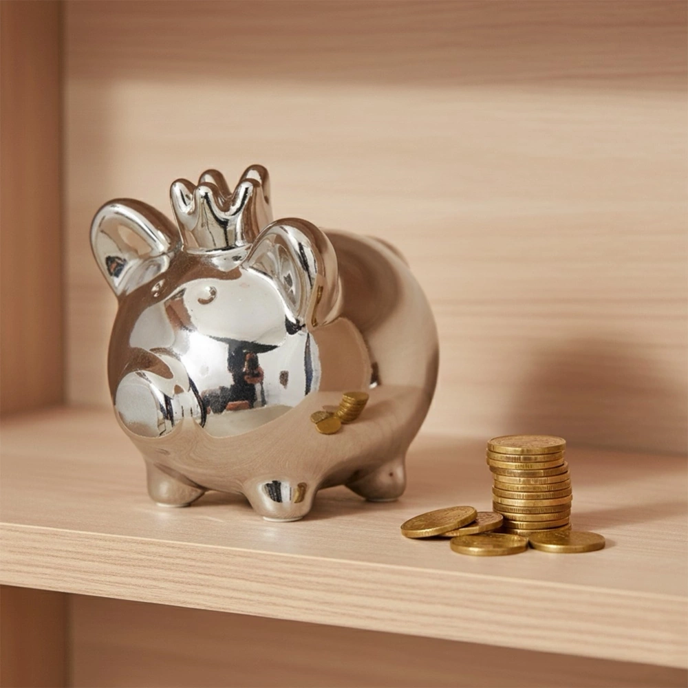 Skarbonka ceramiczna srebrna lustrzana 9,5x7x8,5 cm