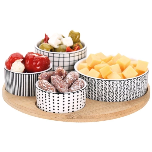 Miseczki na przekąski porcelanowe na tacy 5 el.