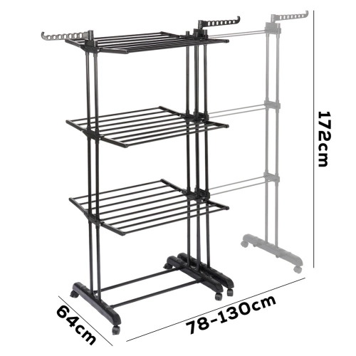 Suszarka na pranie metalowa czarna pionowa rozsuwana XXL 78-130x64x172 cm