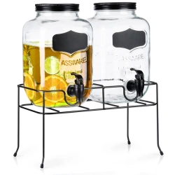 Słój do napojów z kranikiem i stojakiem czarnym 2x4 l 3 el.