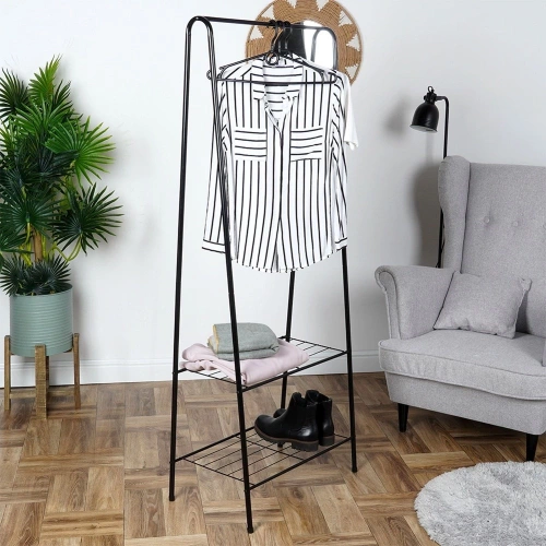 Wieszak stojący na ubrania metalowy czarny 153 cm