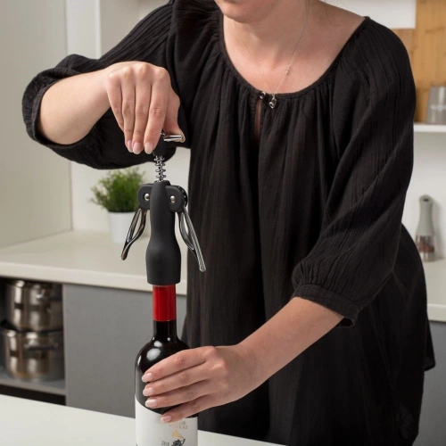 Korkociąg do wina stalowy czarny MISTY 18 cm
