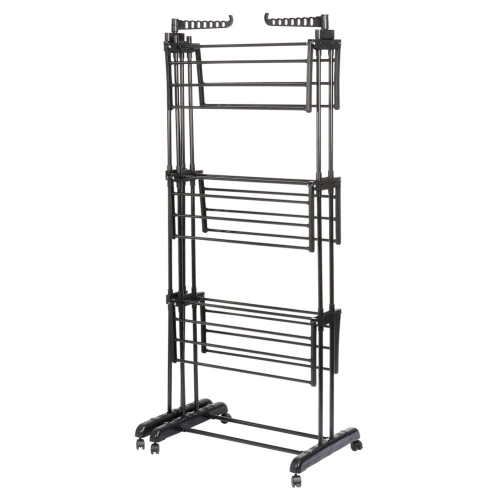 Suszarka na pranie metalowa czarna pionowa rozsuwana XXL 78-130x64x172 cm