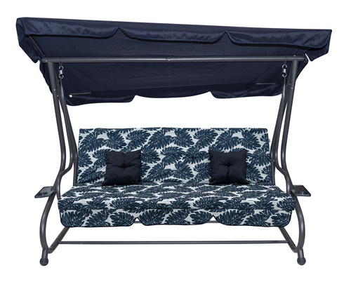Huśtawka Ogrodowa Siedzisko Textylina 2x1 Wzór Liście Granatowa