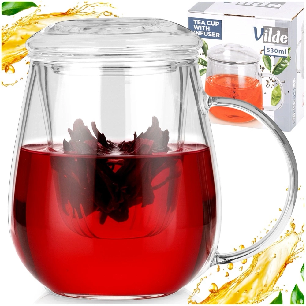Kubek z zaparzaczem i pokrywką szklany 530 ml